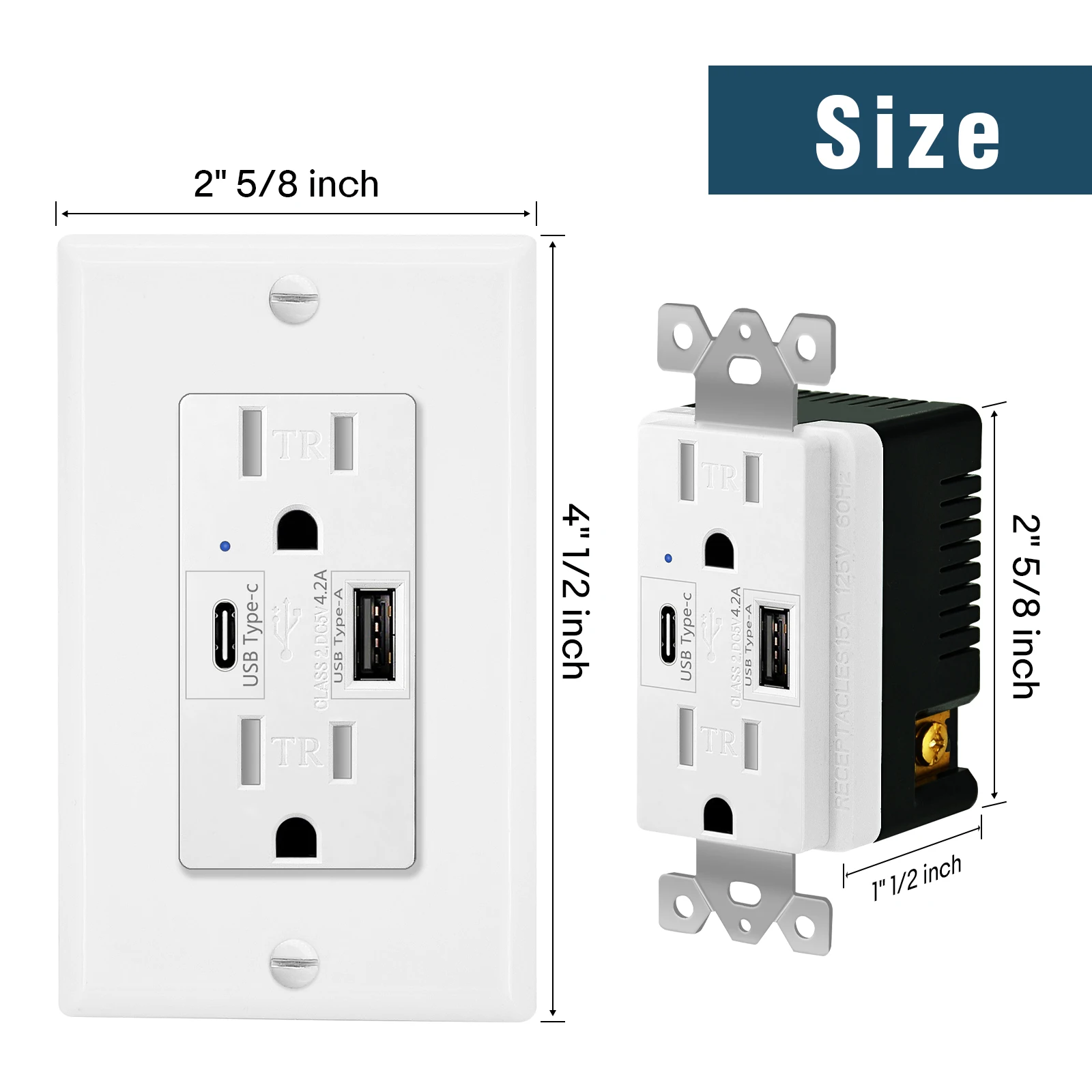 2PK Dual USB Port Type C Wall Socket with LED Indicator - Image 4