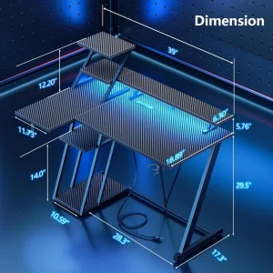 Gaming Desk with LED Lights & Power Outlet - Thumbnail Image 3