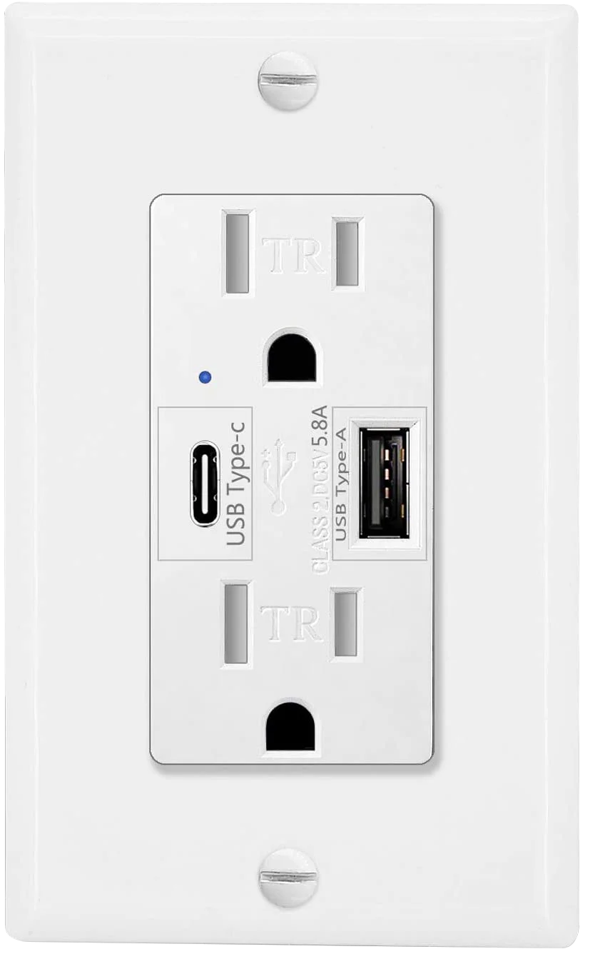 2PK Dual USB Port Type C Wall Socket with LED Indicator - Image 2