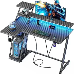 Gaming Desk with LED Lights & Power Outlet - Thumbnail Image 7