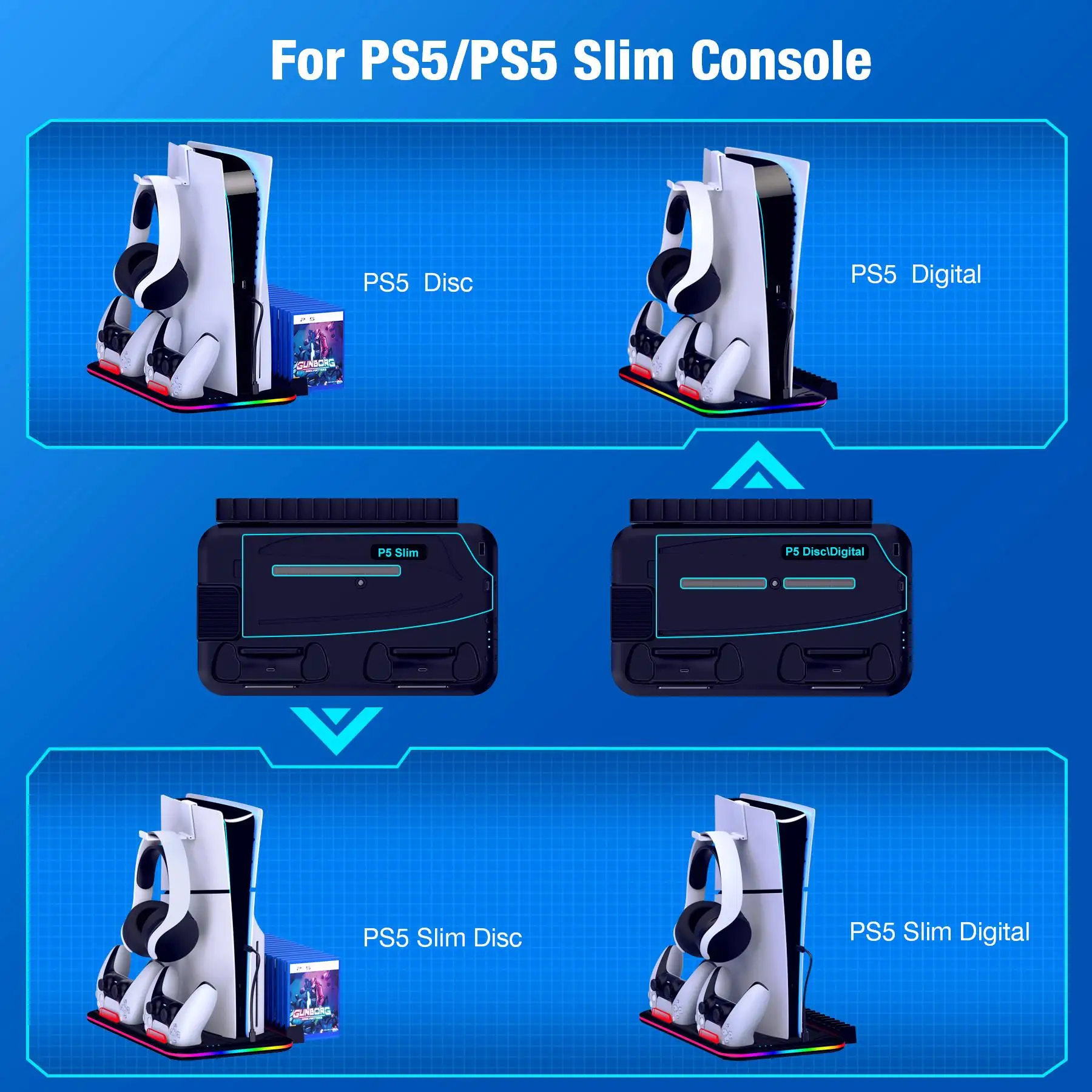 PS5 Slim Stand  Light Dual Charger - Image 5