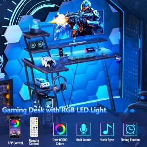 Gaming Desk with LED Lights & Power Outlet - Thumbnail Image 5