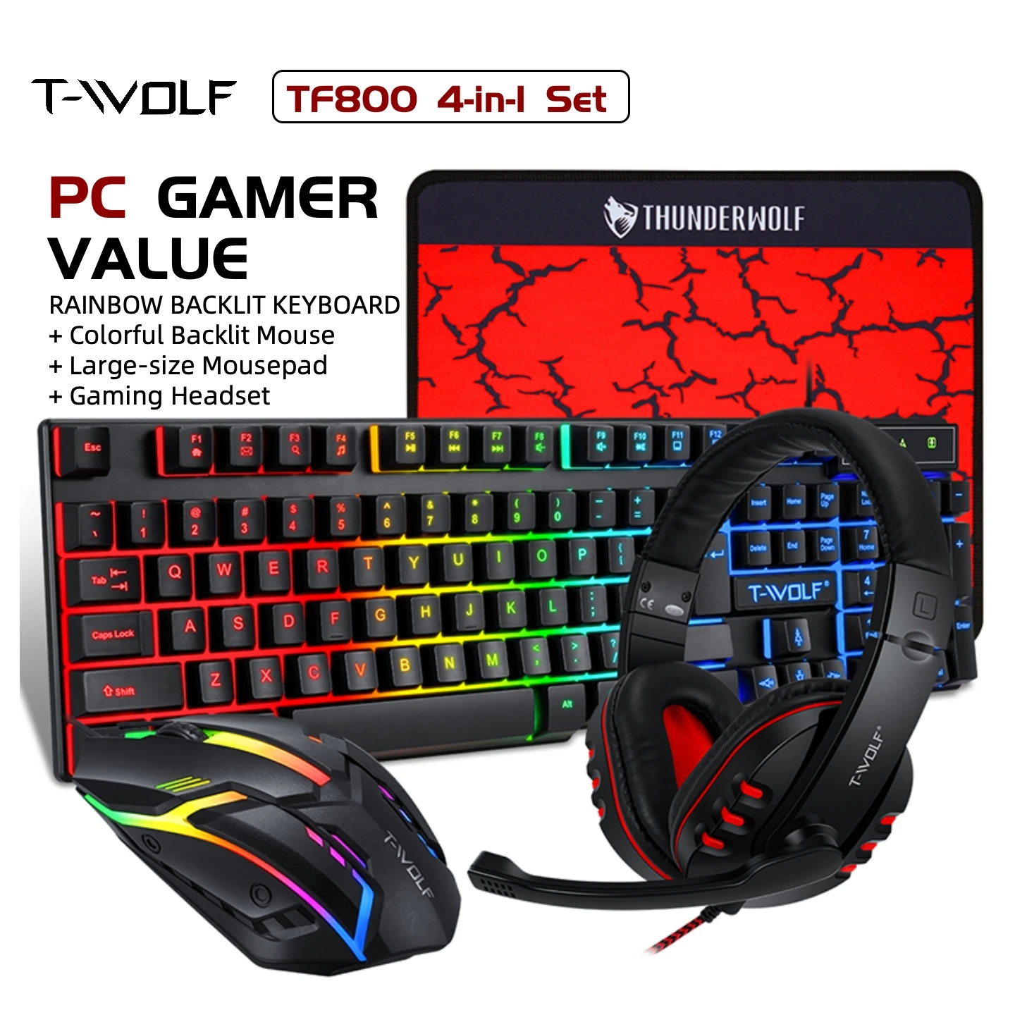 Gaming Keyboard Mouse Headset Mousepad 4 in 1 Combo - Image 1