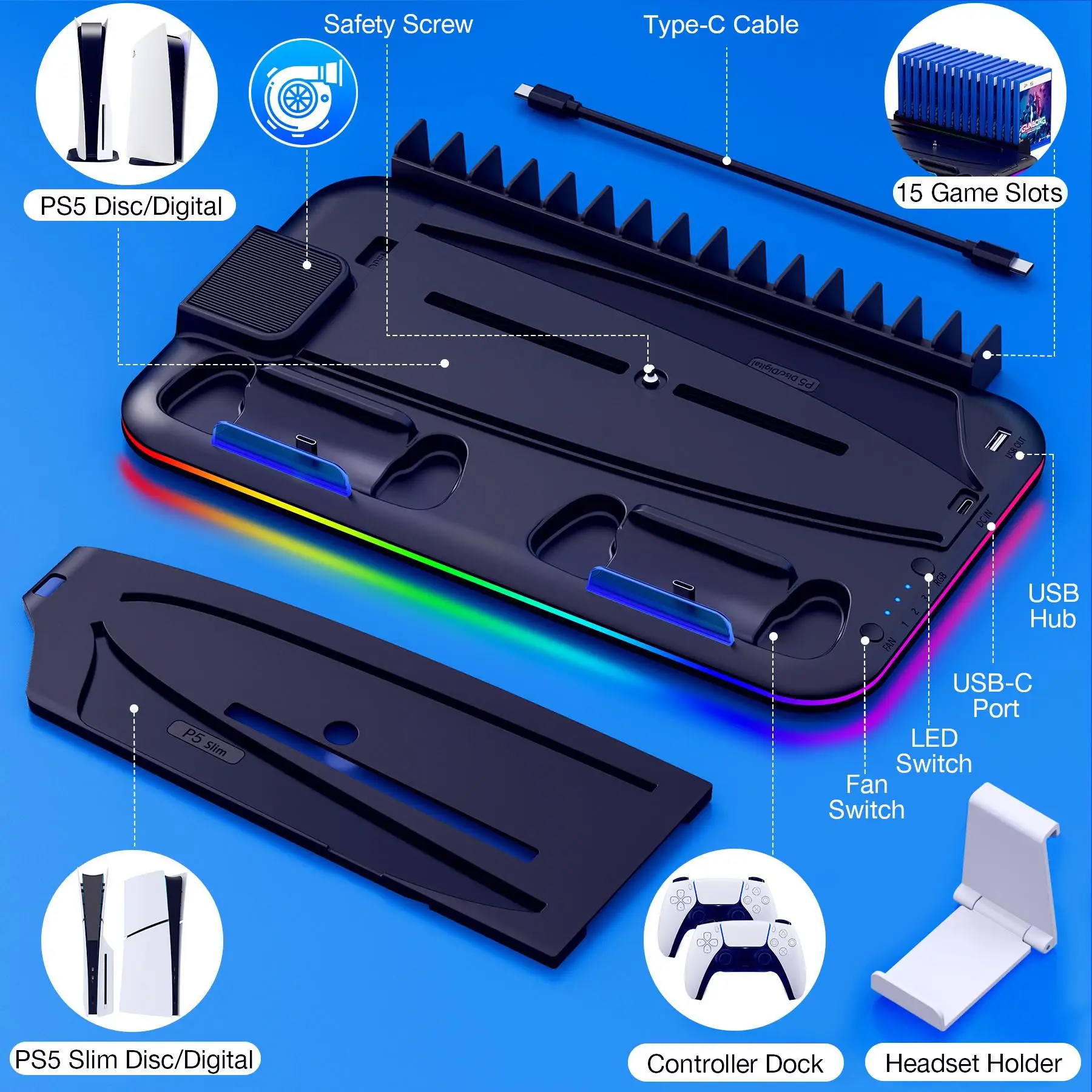 PS5 Slim Stand  Light Dual Charger - Image 7