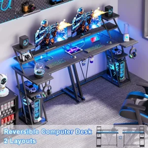 Gaming Desk with LED Lights & Power Outlet - Thumbnail Image 4