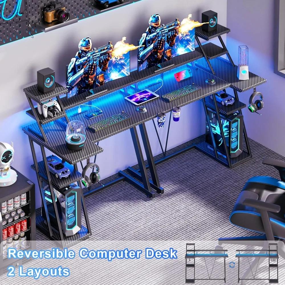 Gaming Desk with LED Lights & Power Outlet - Image 4