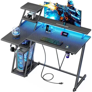 Gaming Desk with LED Lights & Power Outlet - Thumbnail Image 2