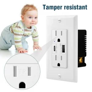 2PK Dual USB Port Type C Wall Socket with LED Indicator - Thumbnail Image 5